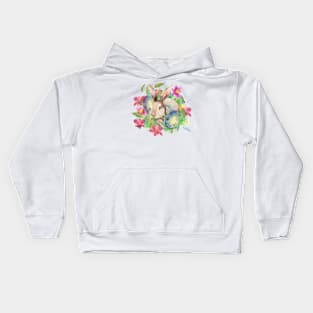 Watercolor cuteeaster rabbyt and egg an flowers Kids Hoodie